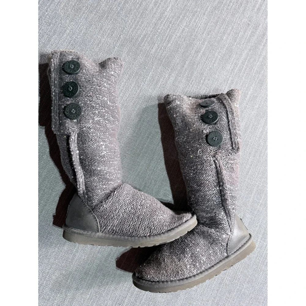 UGG Australia Lattice Cardy Grey Knit Sparkle Tall Boots 1006449 Womens 6